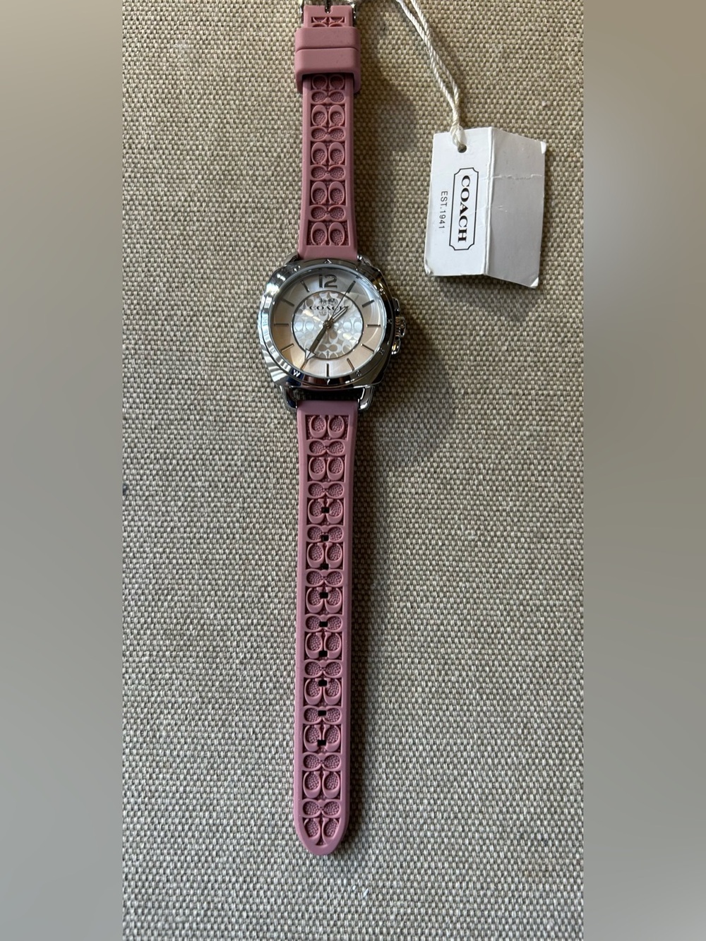 Coach Boyfriend Watch With 34mm Silver Face & Pink Silicone Band - Picture 5 of 8